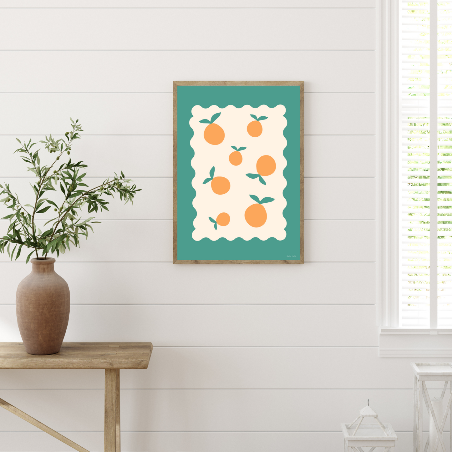 Affiche timbre avec motifs d'oranges