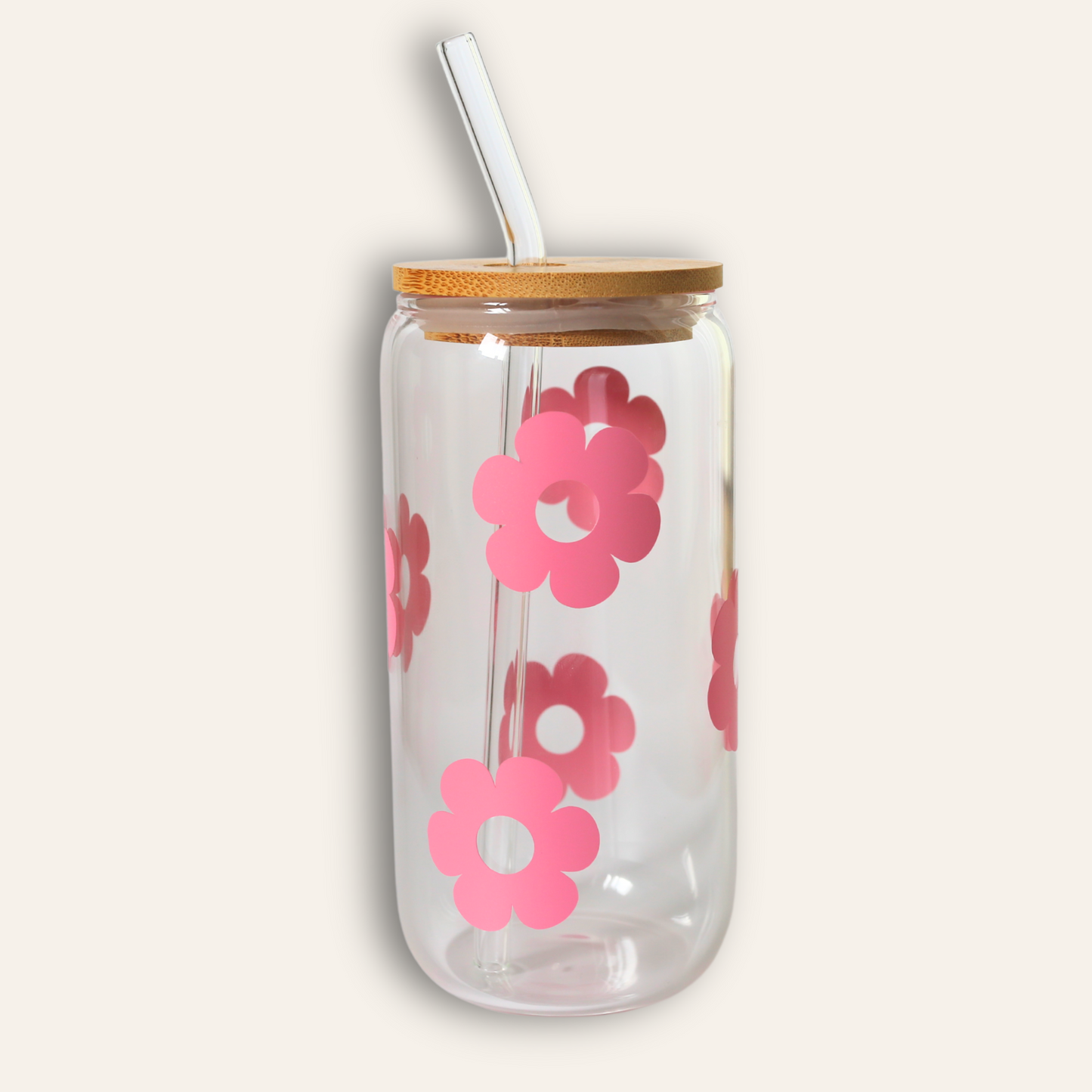 Verre cannette à paille - Fleurs roses