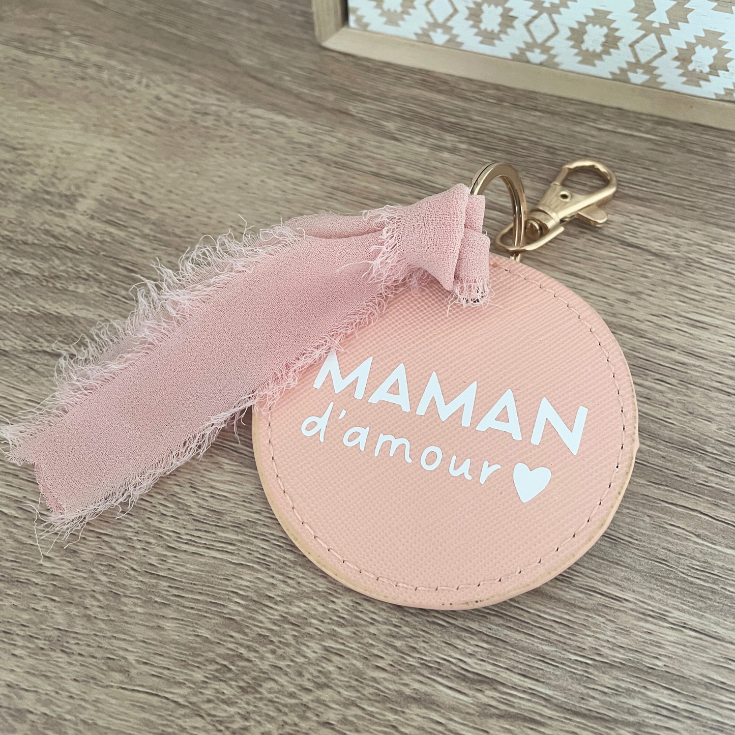 Porte-clé simili cuir ROSE - ruban rose - personnalisé