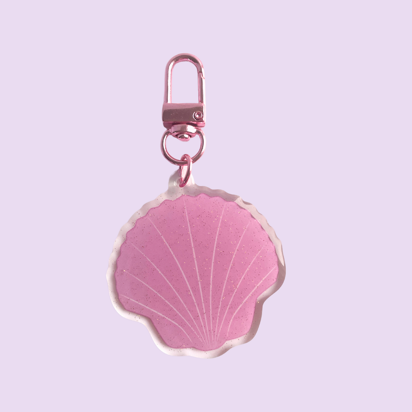 Porte clé à paillettes - Coquillage rose