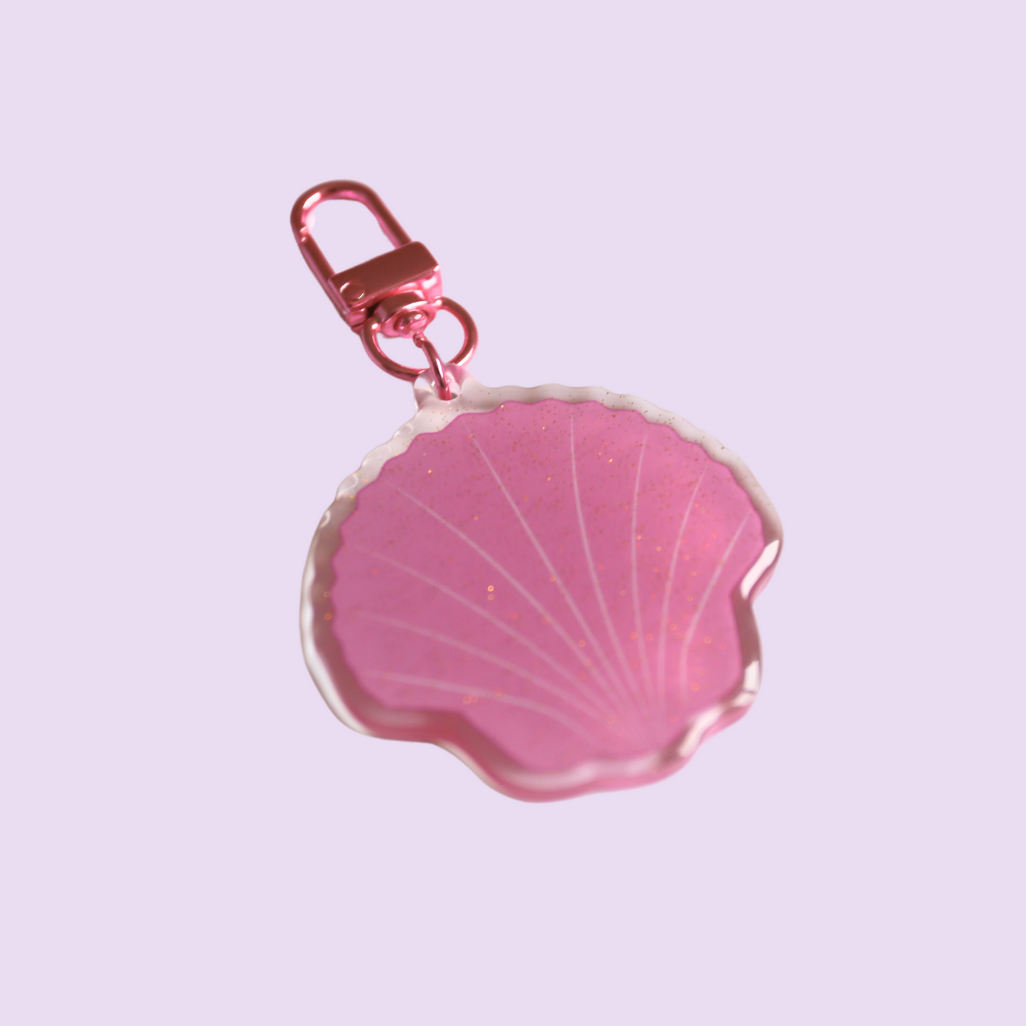 Porte clé à paillettes - Coquillage rose
