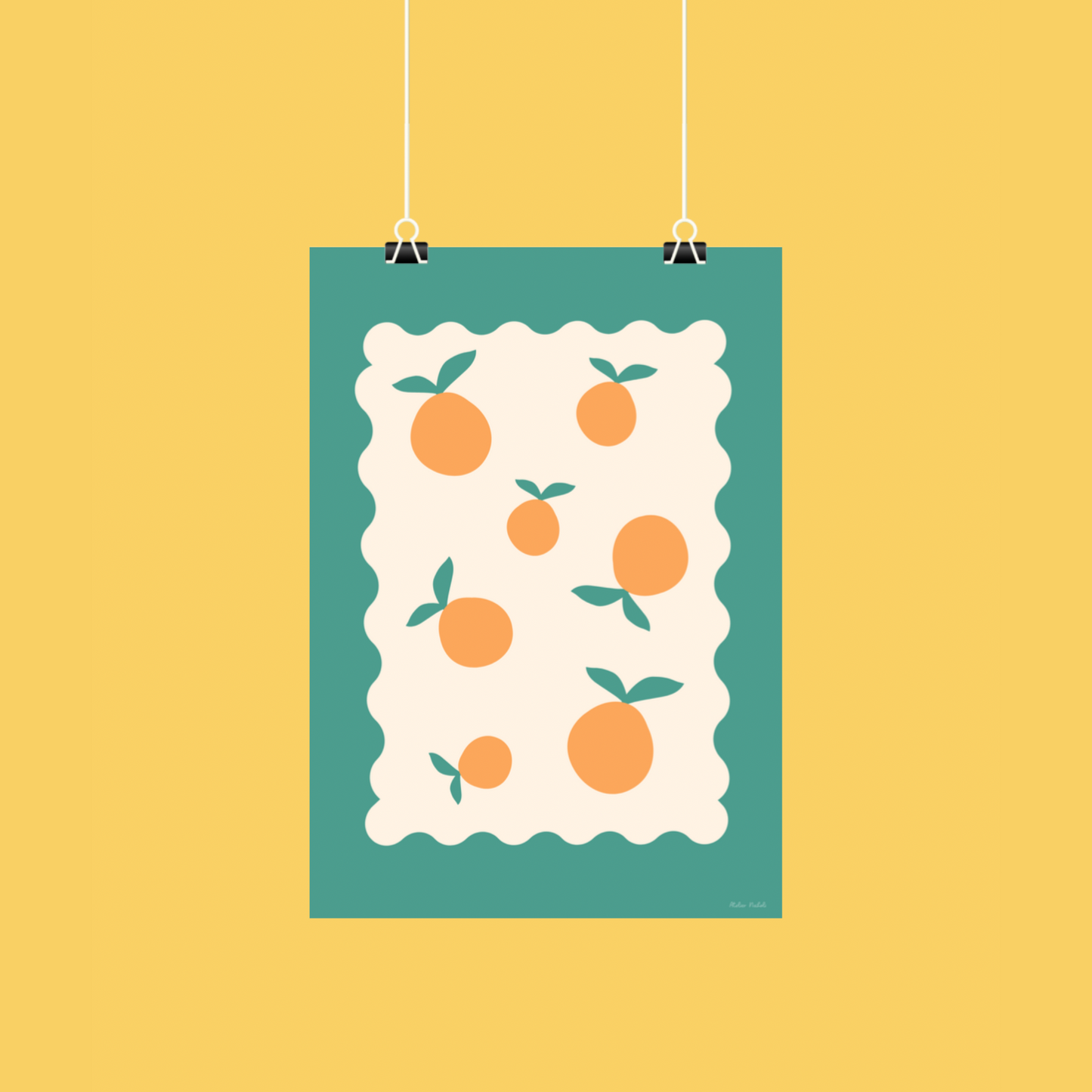 Affiche timbre avec motifs d'oranges