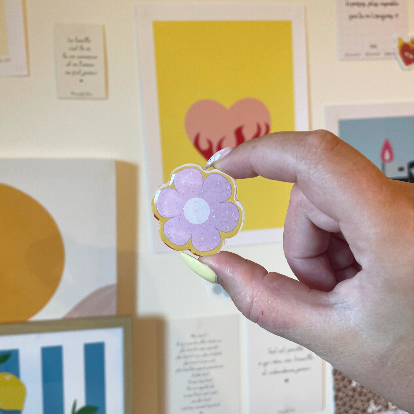Pins à paillettes - fleur rose