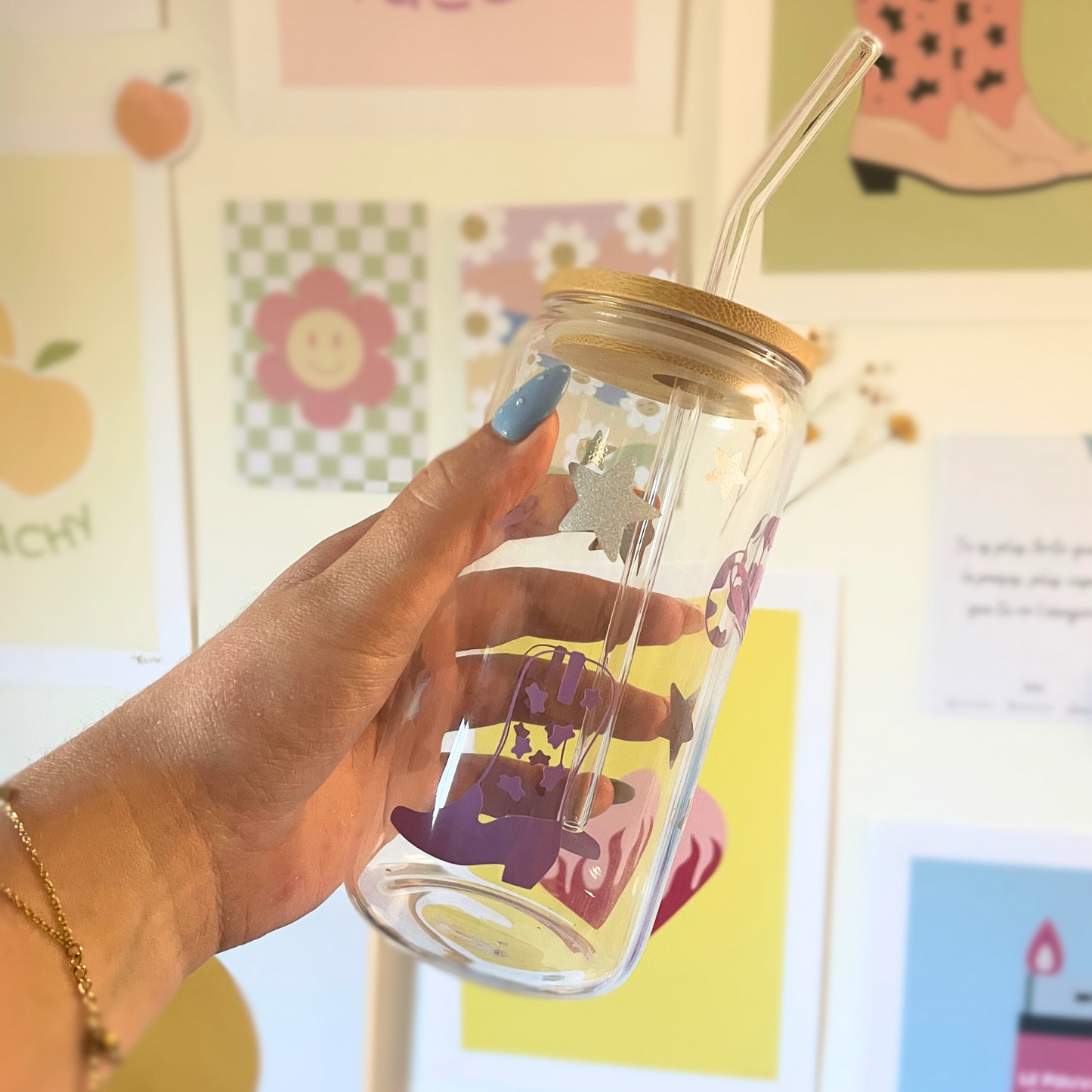 Verre cannette avec paille - Cowgirl - santiags