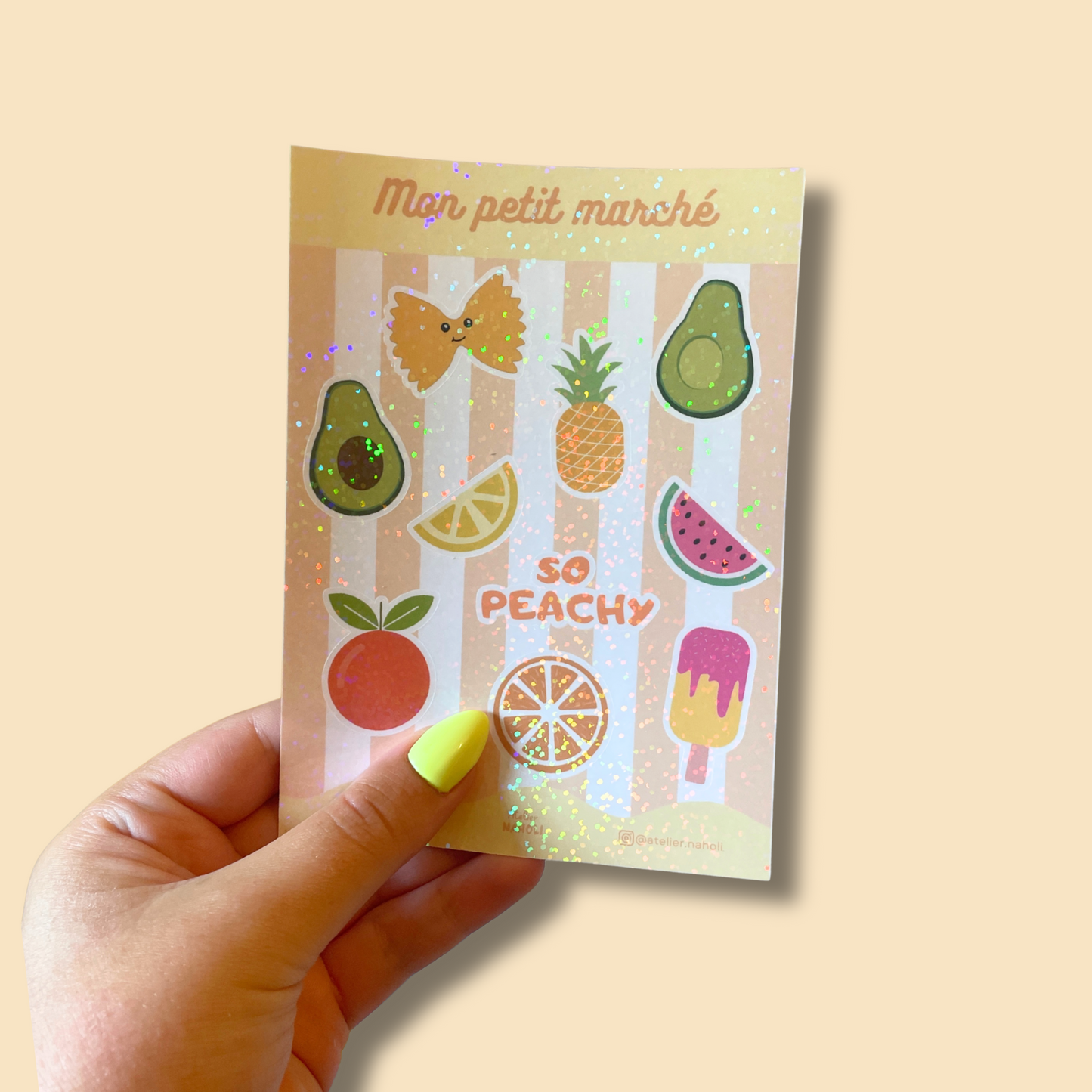 Planche de stickers à paillettes - A6 - Mon petit marché