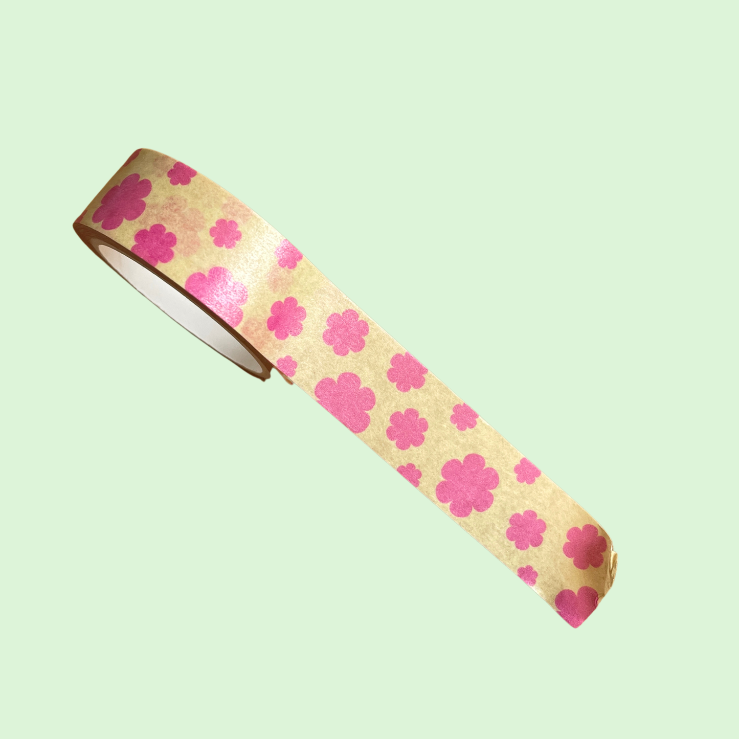 Washi tape - jaune à fleurs roses