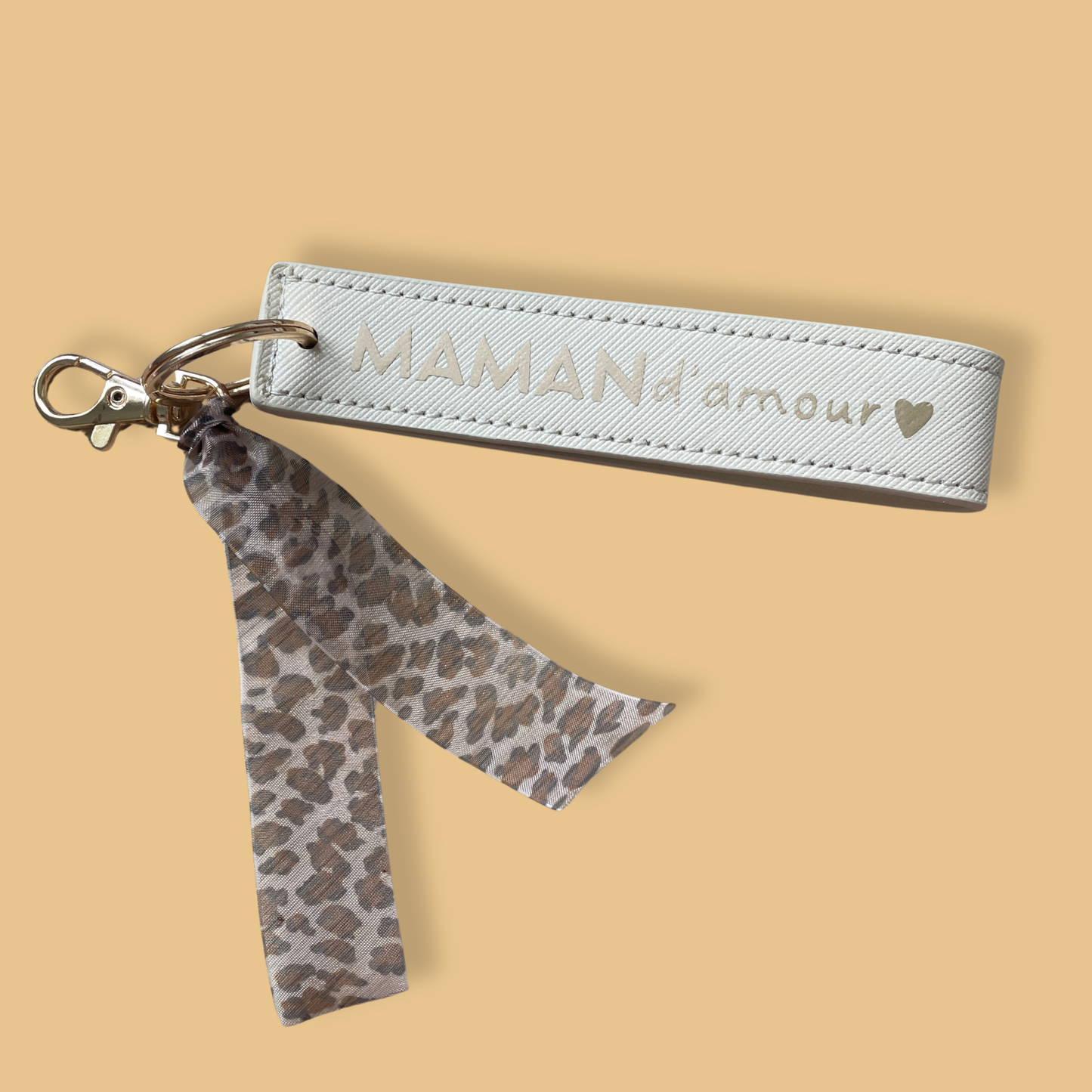 Porte-clé dragonne simili cuir - beige - maman d'amour