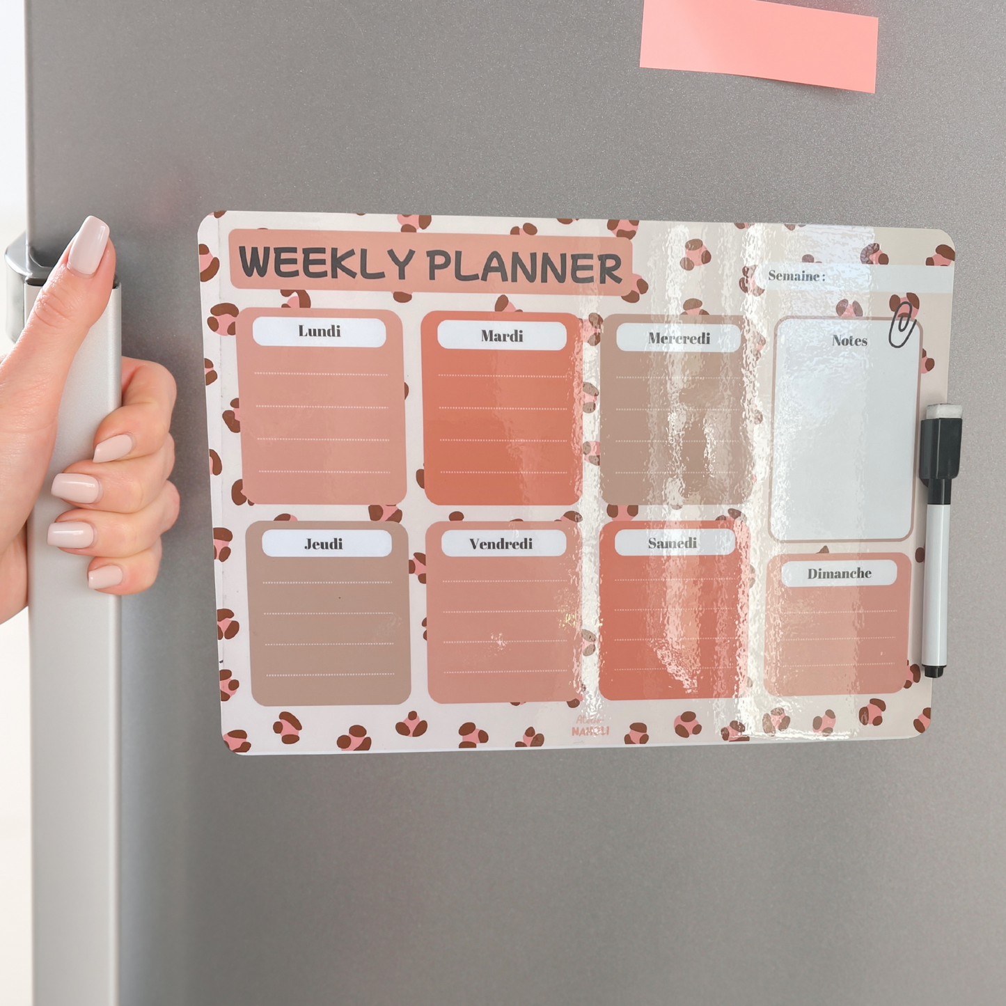 Weekly Planner magnétique - léopard -A4 - avec feutre noir