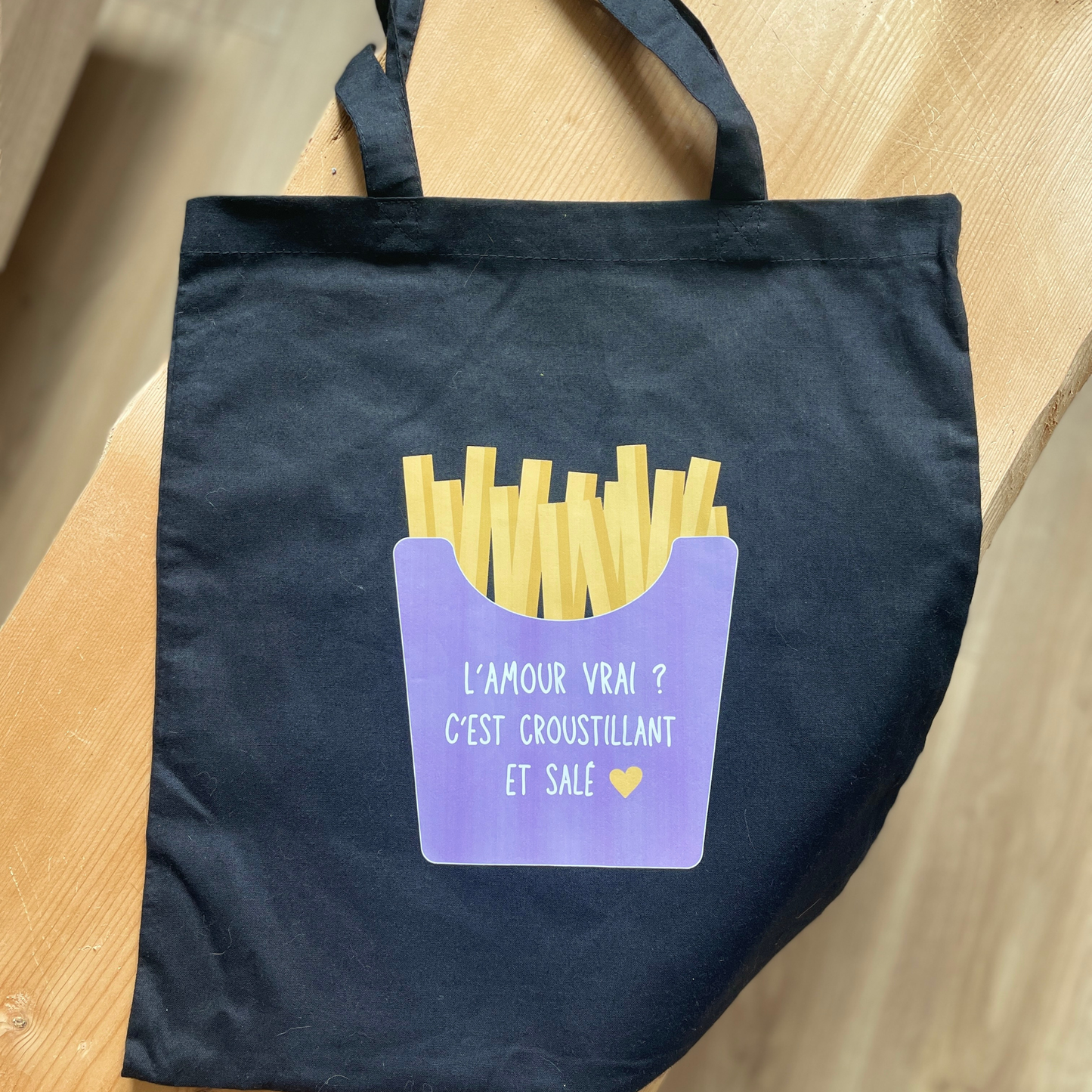 Tote bag - Paquet de frites - "L'amour vrai, c'est croustillant et salé"