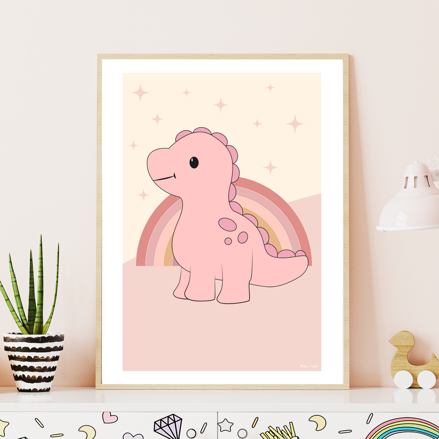Affiche Dinosaure Rose