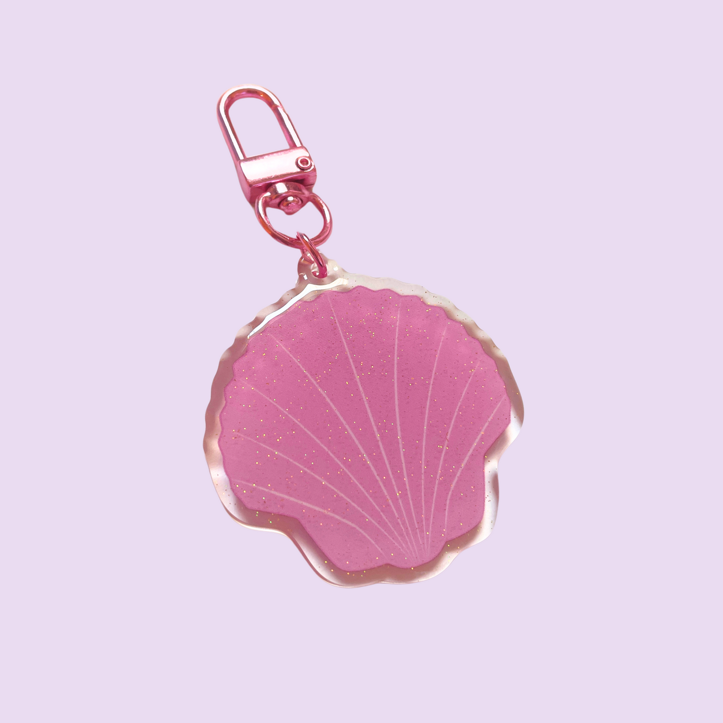 Porte clé à paillettes - Coquillage rose