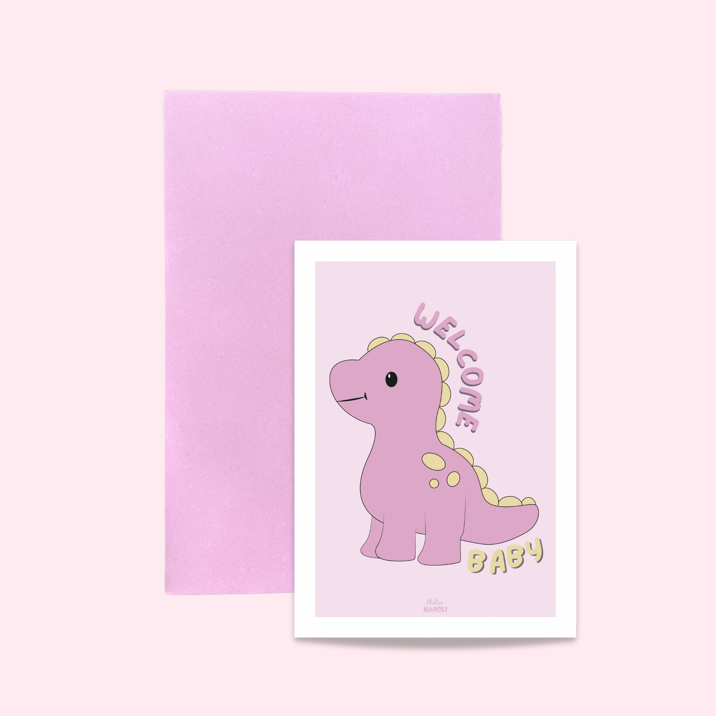 Carte "Welcome baby" dinosaure rose