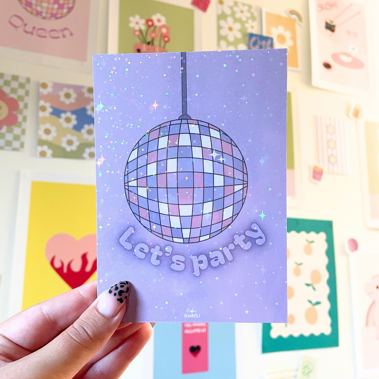 Carte boule disco "let's party" à paillettes