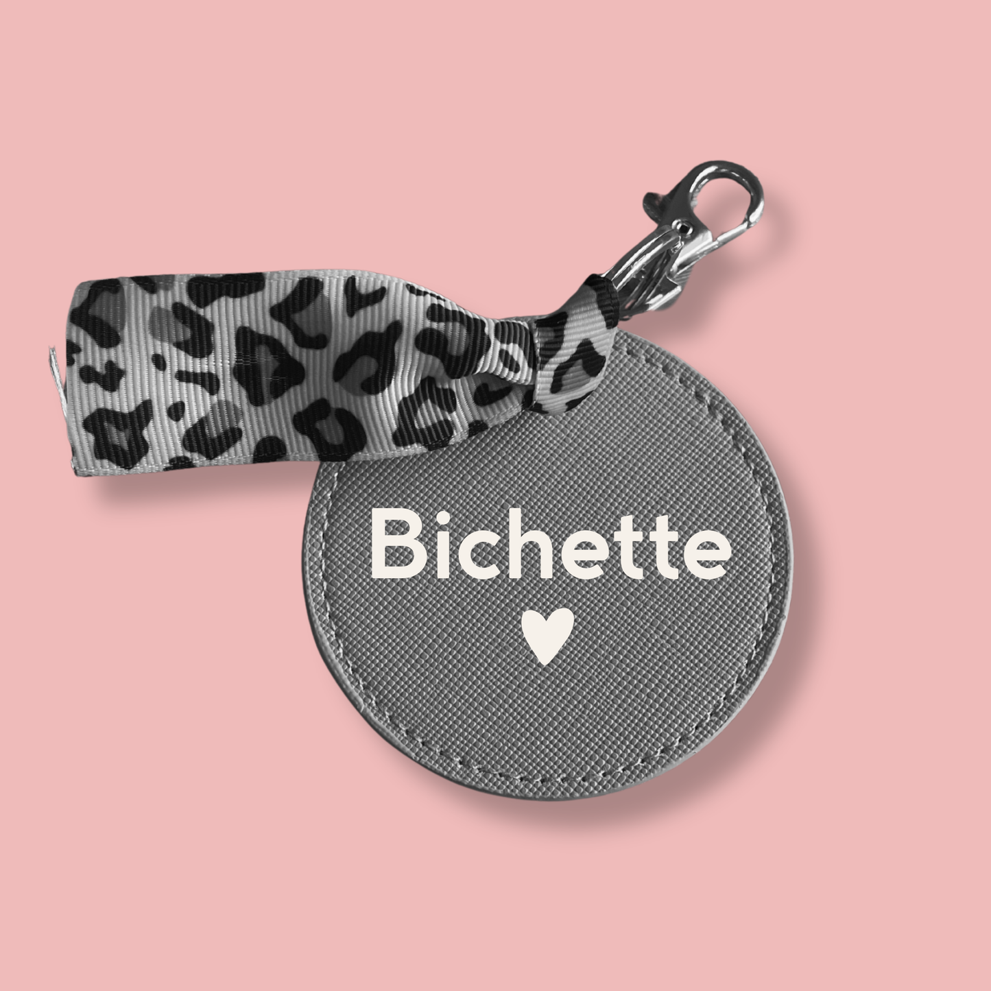 Porte-clé simili cuir LILAS - ruban léopard - personnalisé