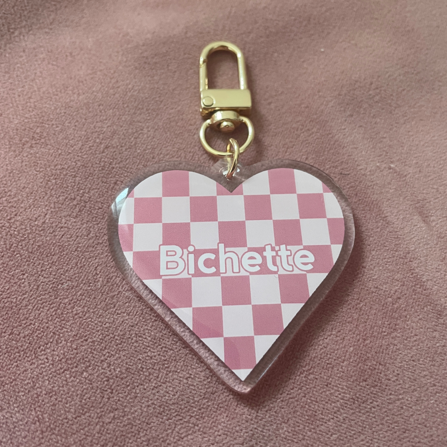 Porte clef coeur damier "Bichette"