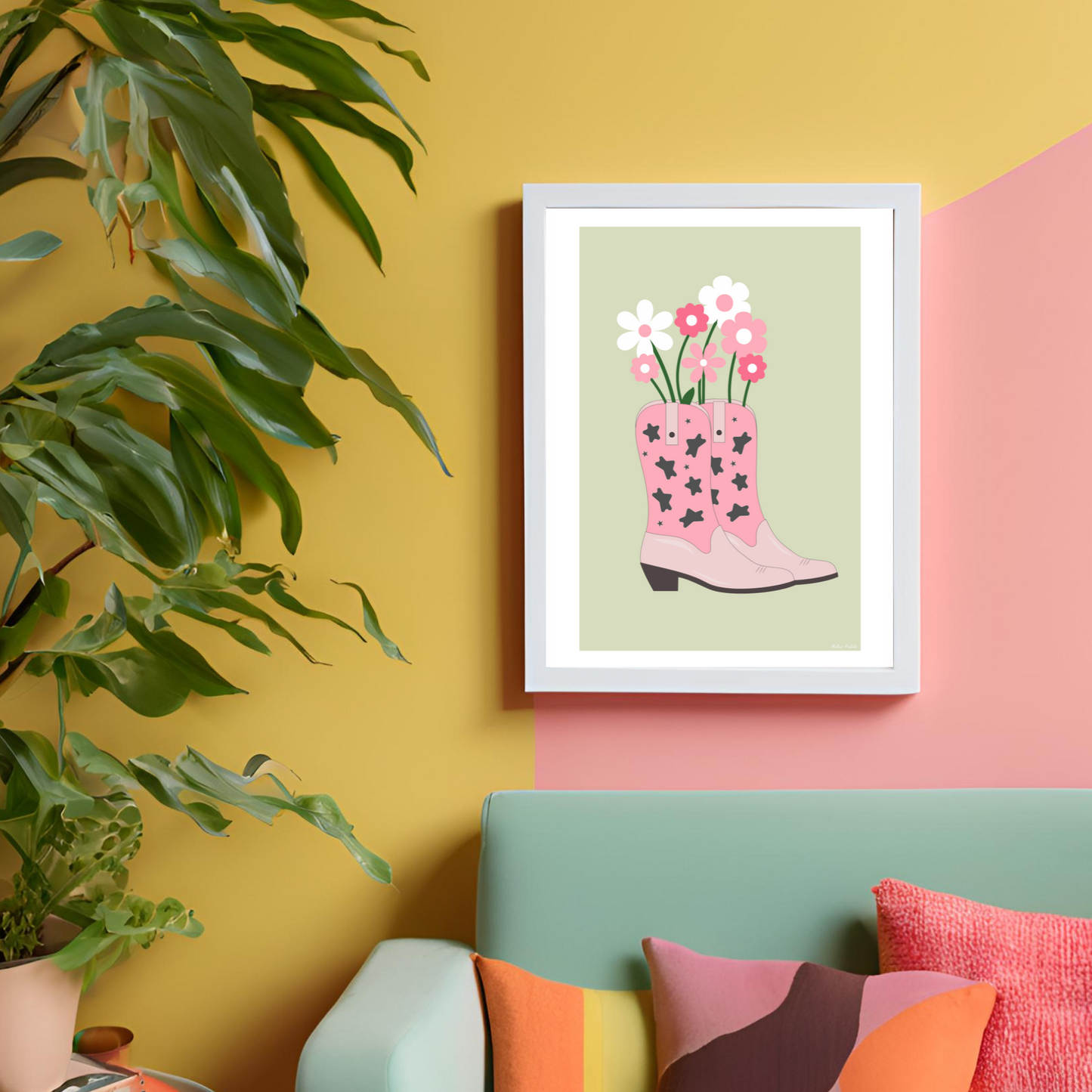 Affiche - Santiags avec bouquet de fleurs