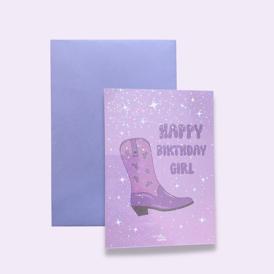 Carte santiags - Happy birthday girl - paillette