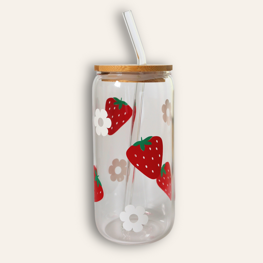 Verre cannette à paille - Fraises