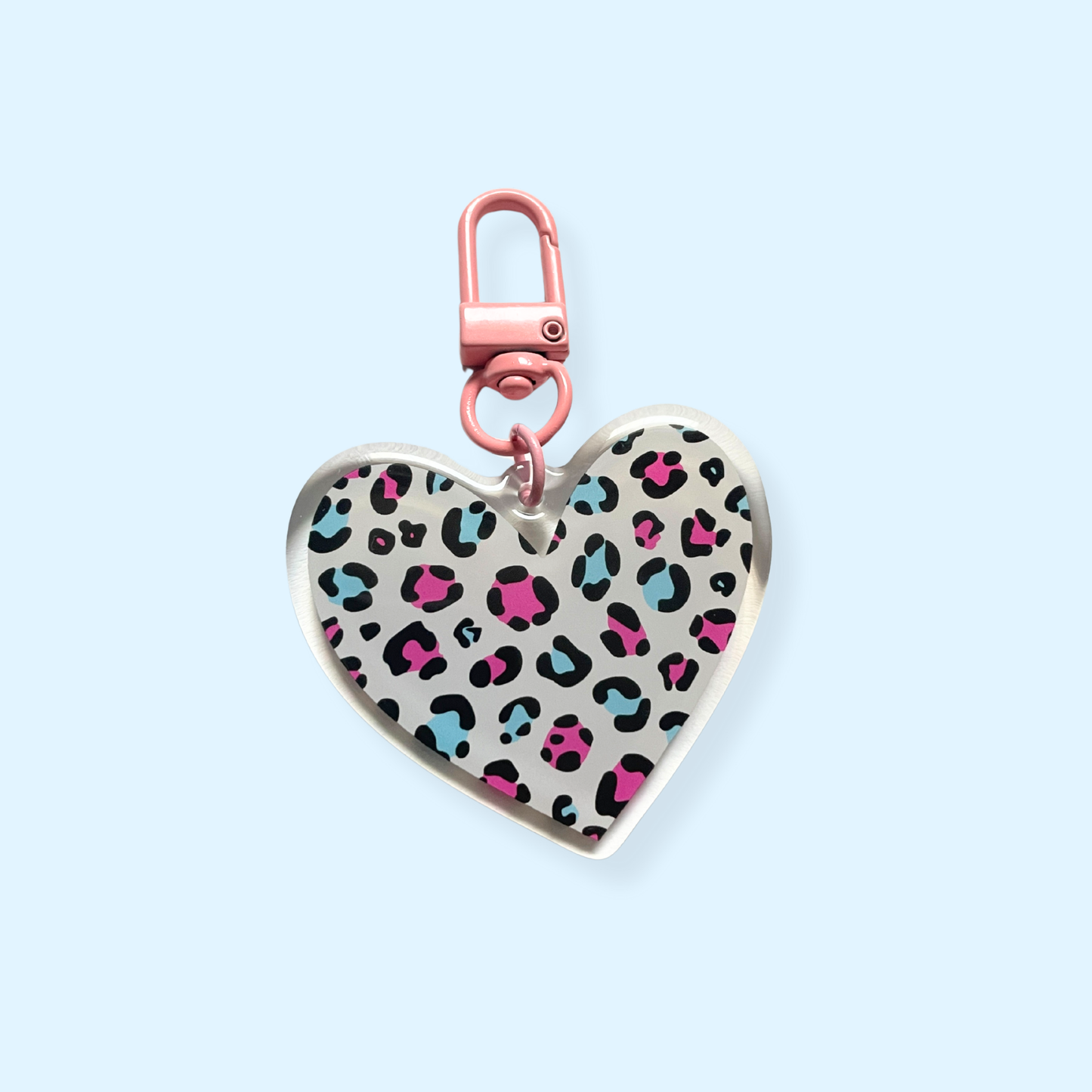 Porte-clé - coeur léopard - coloré bleu et rose