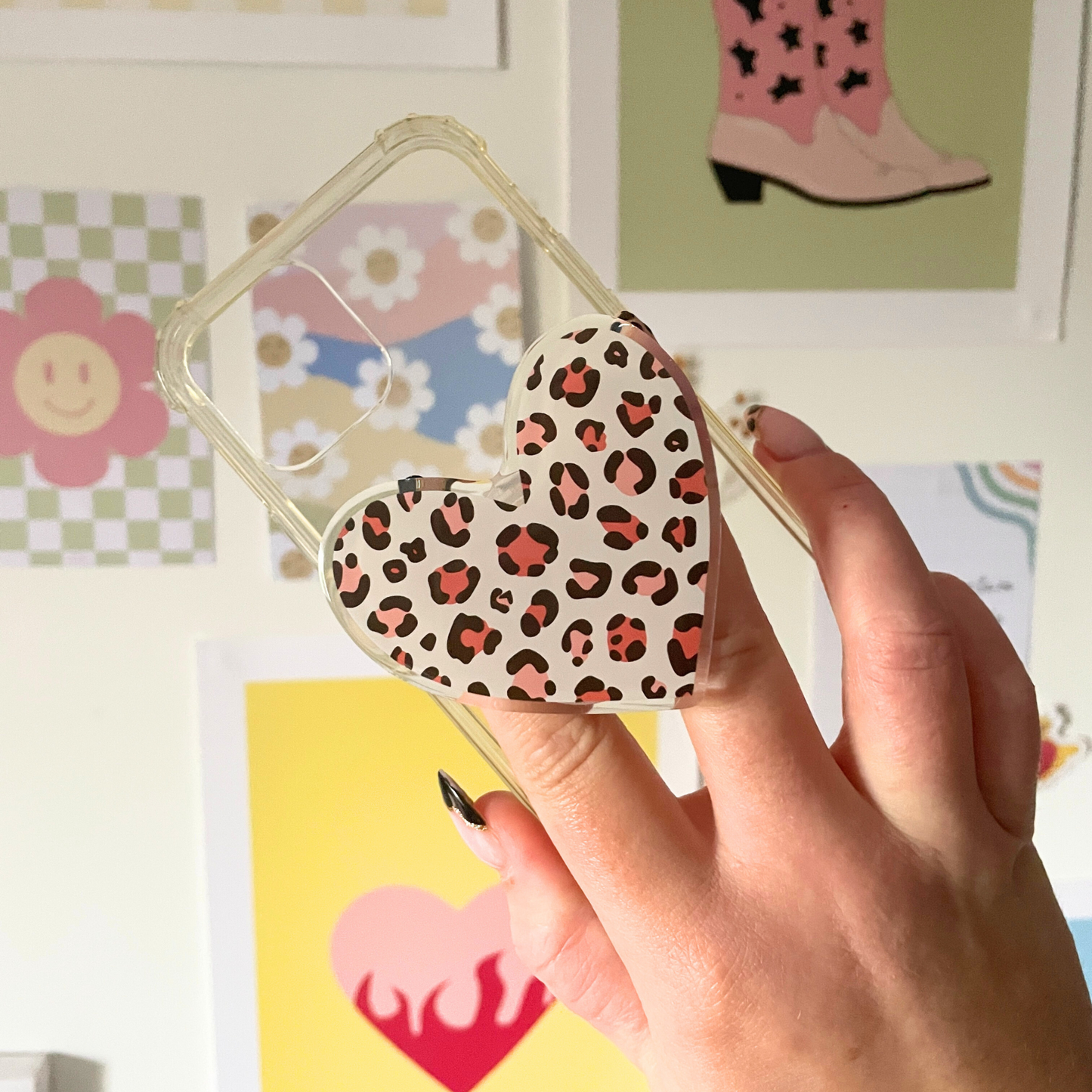 Phone grip - coeur léopard automnal