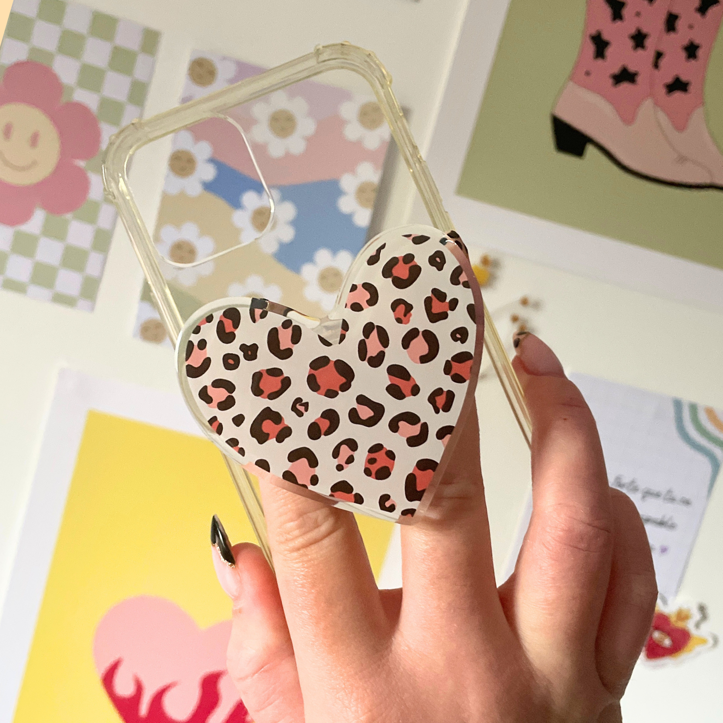 Phone grip - coeur léopard automnal