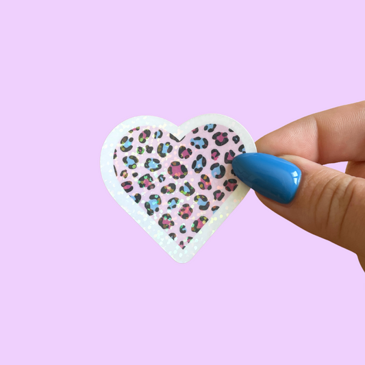 Sticker - coeur leopard rose