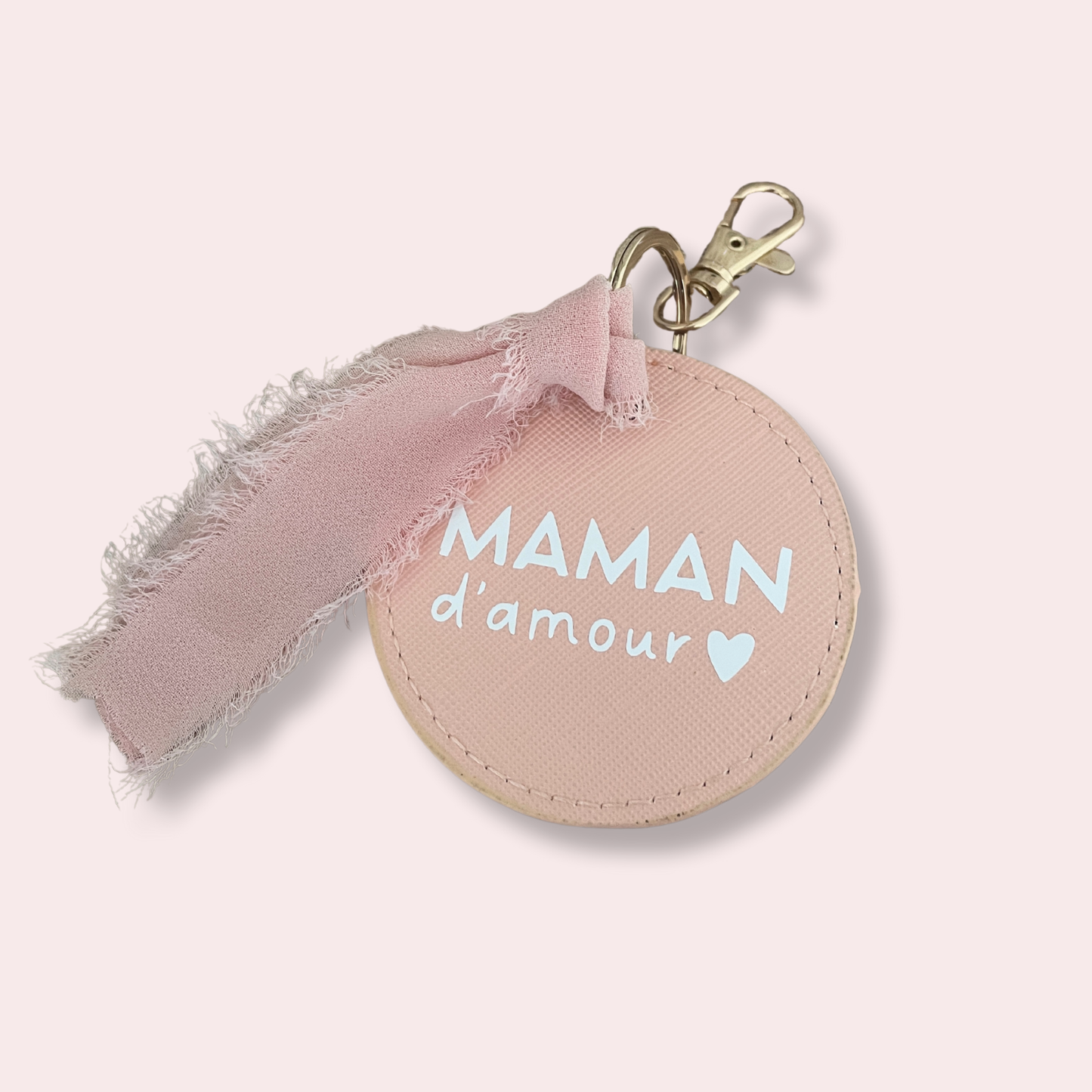 Porte-clé simili cuir ROSE - ruban rose - personnalisé