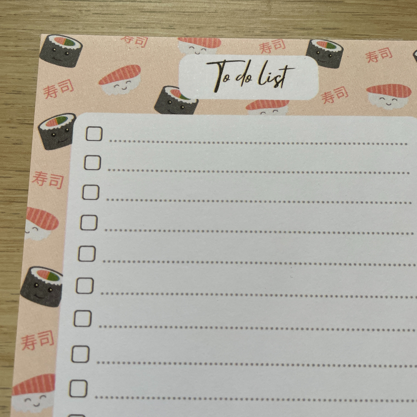 Bloc note - to do list - sushi - IMPARFAIT (problème d'impression)