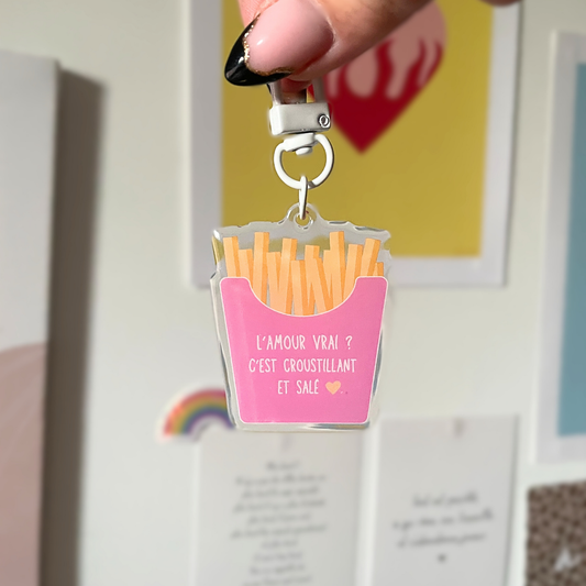 Porte clé - paquet de frites "l'amour vrai ? C'est croustillant et salé"
