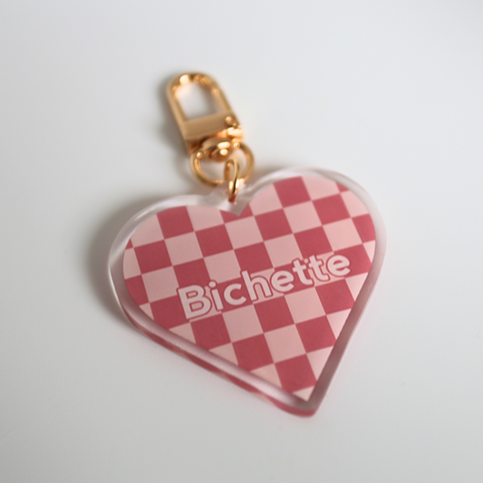 Porte clef coeur damier "Bichette"