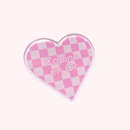 Magnet acrylique - Cœur Damier “Copine en Or”