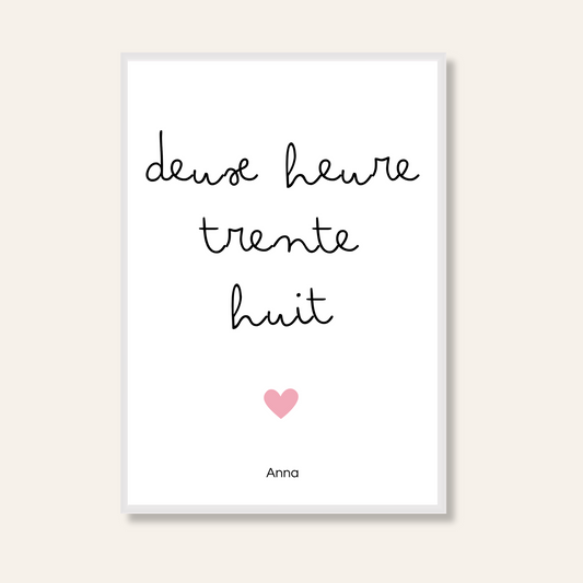 Affiche personnalisée - heure de naissance - enfant