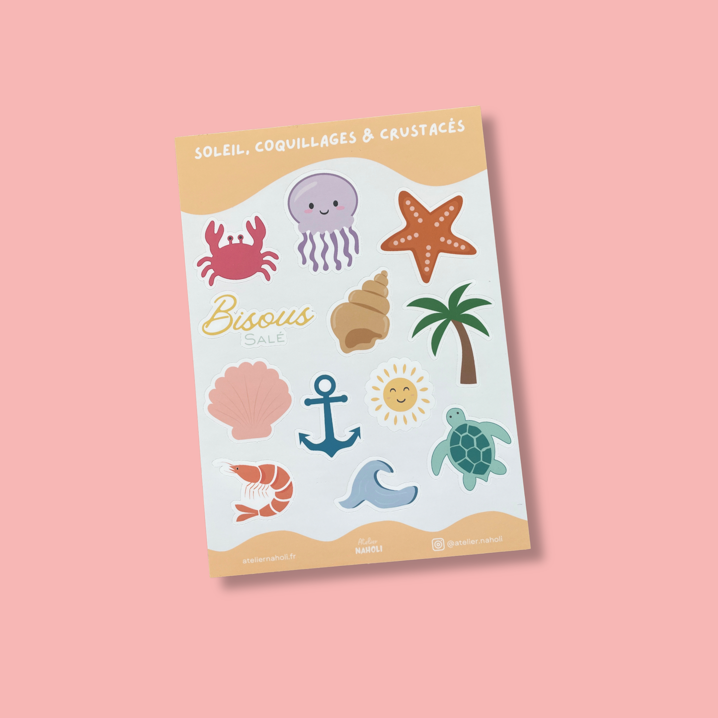 Planche stickers - Soleil coquillages & crustacés - A6