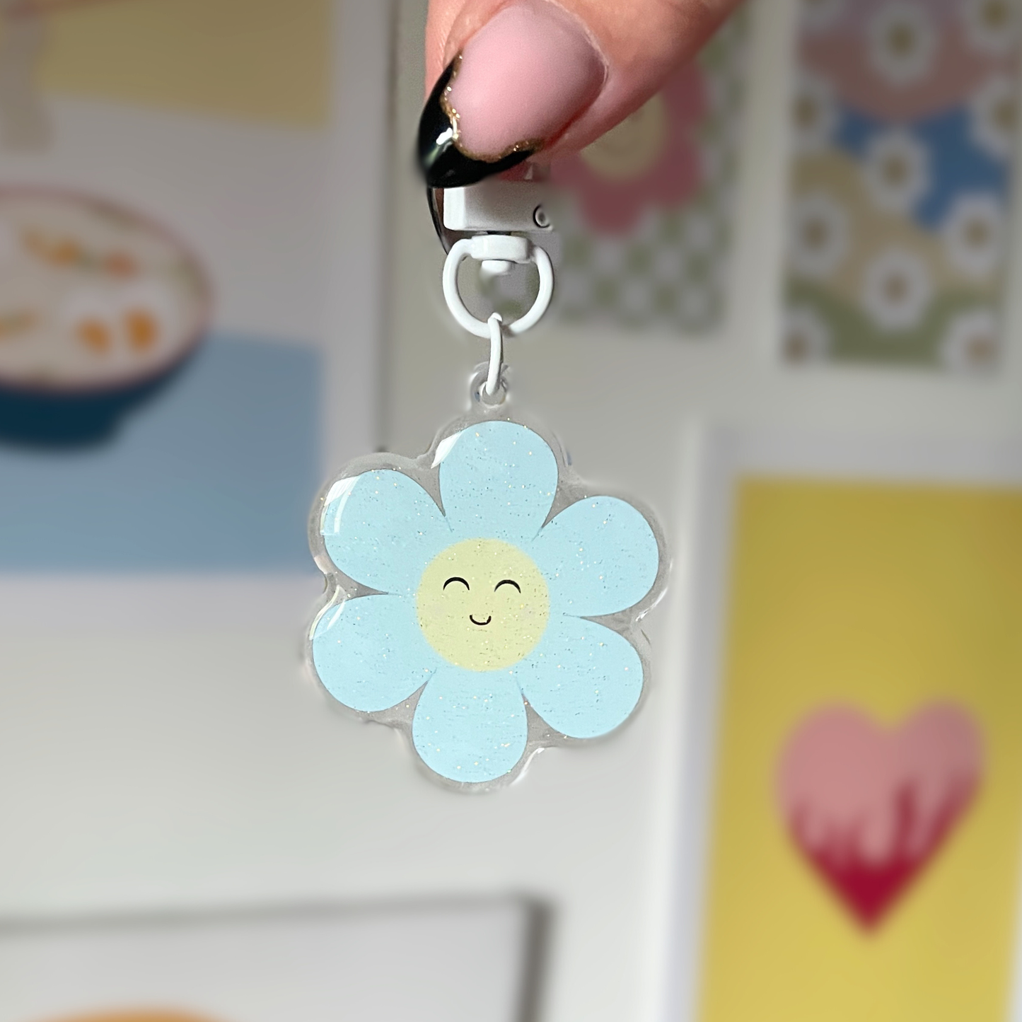 Porte clé à paillettes - Marguerite daisy