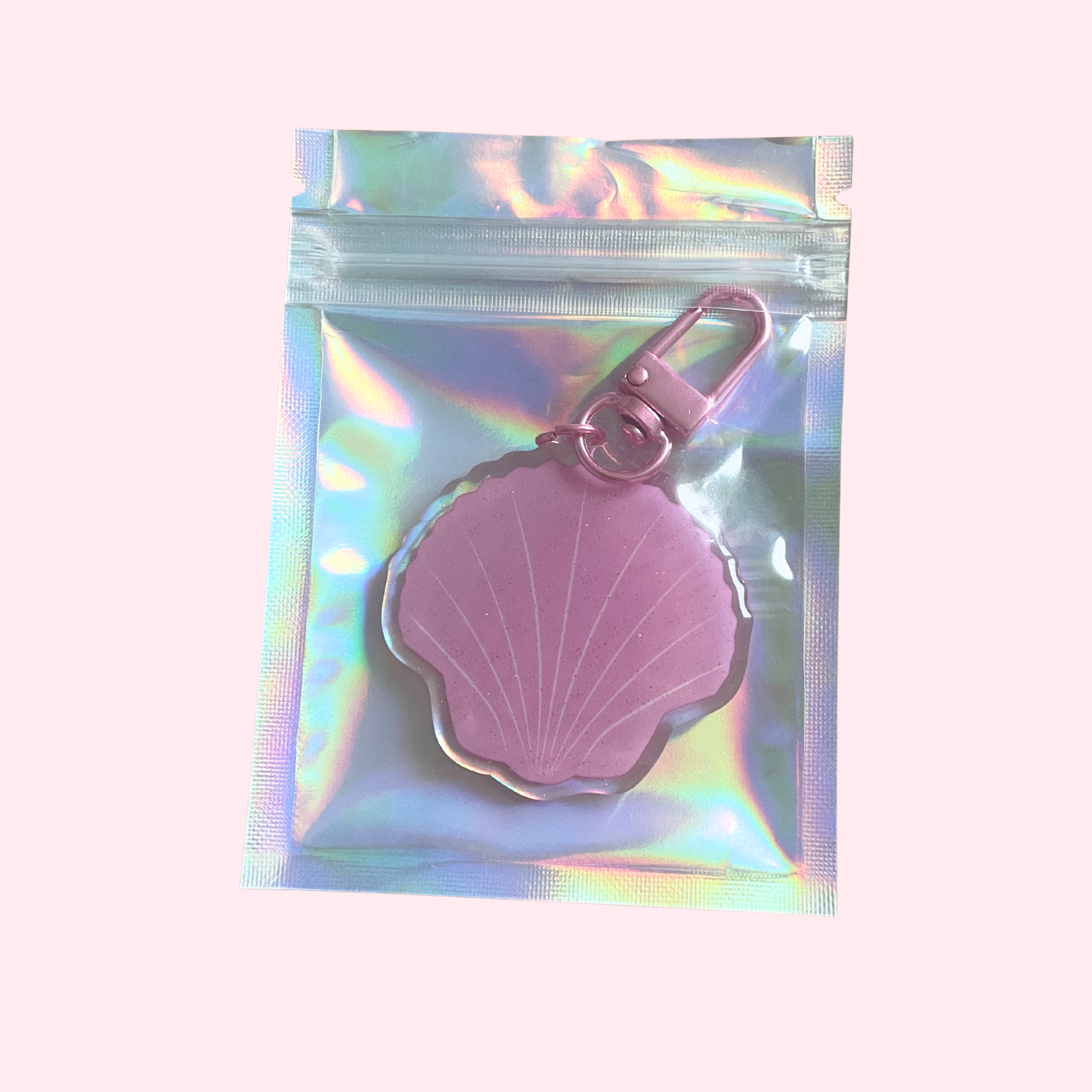 Porte clé à paillettes - Coquillage rose