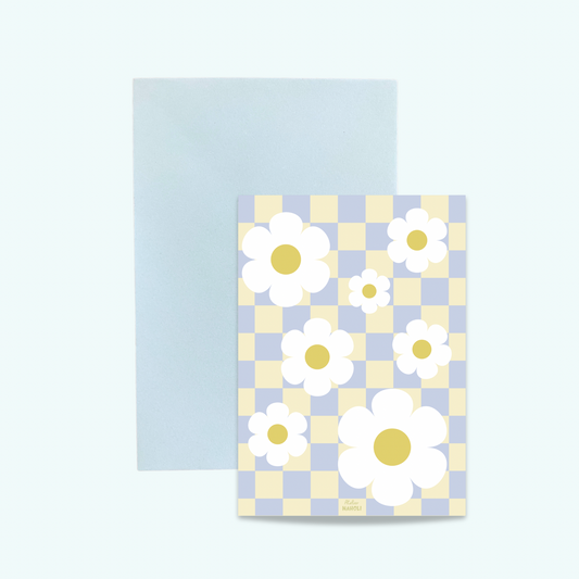 Carte fleurs motif à carreaux