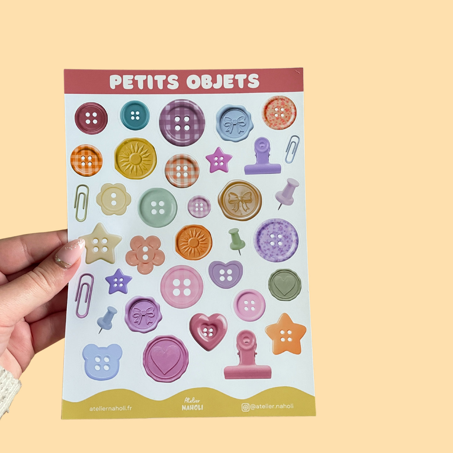 Planche de stickers papier - petits objets - A5