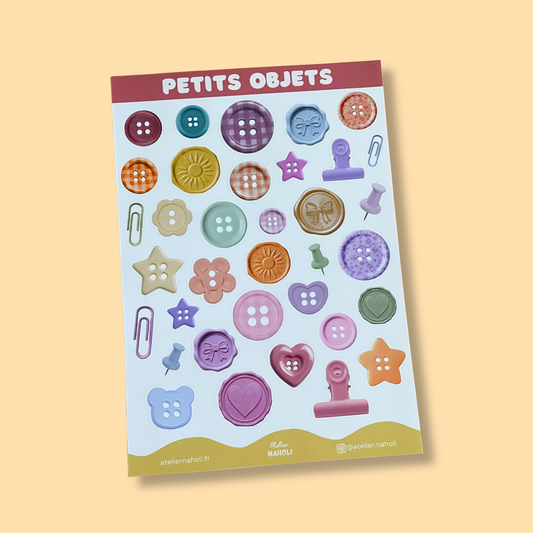 Planche de stickers papier - petits objets - A5