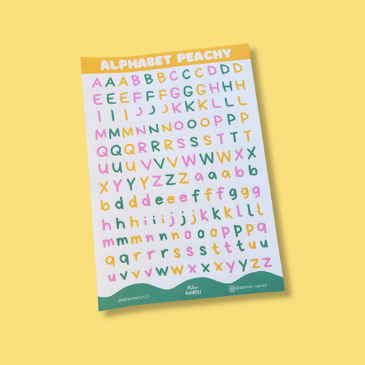 Planche de stickers - alphabet peachy - A5
