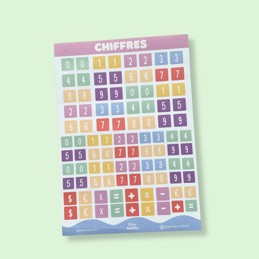 Planche de stickers papier - chiffres - A5