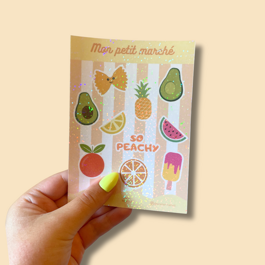 Planche de stickers à paillettes - A6 - Mon petit marché