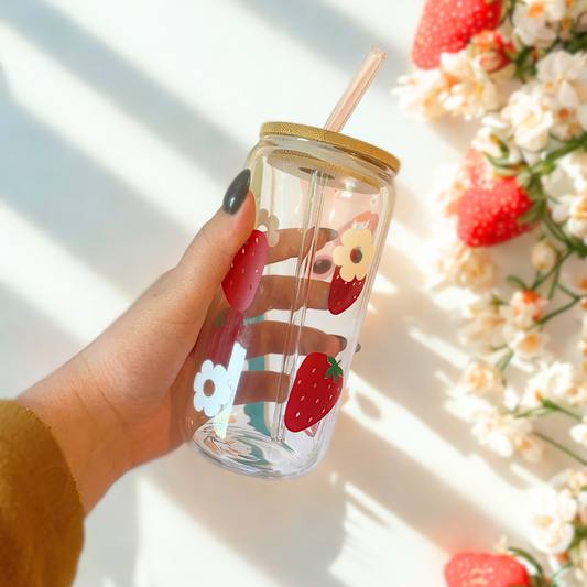 Verre cannette à paille - Fraises