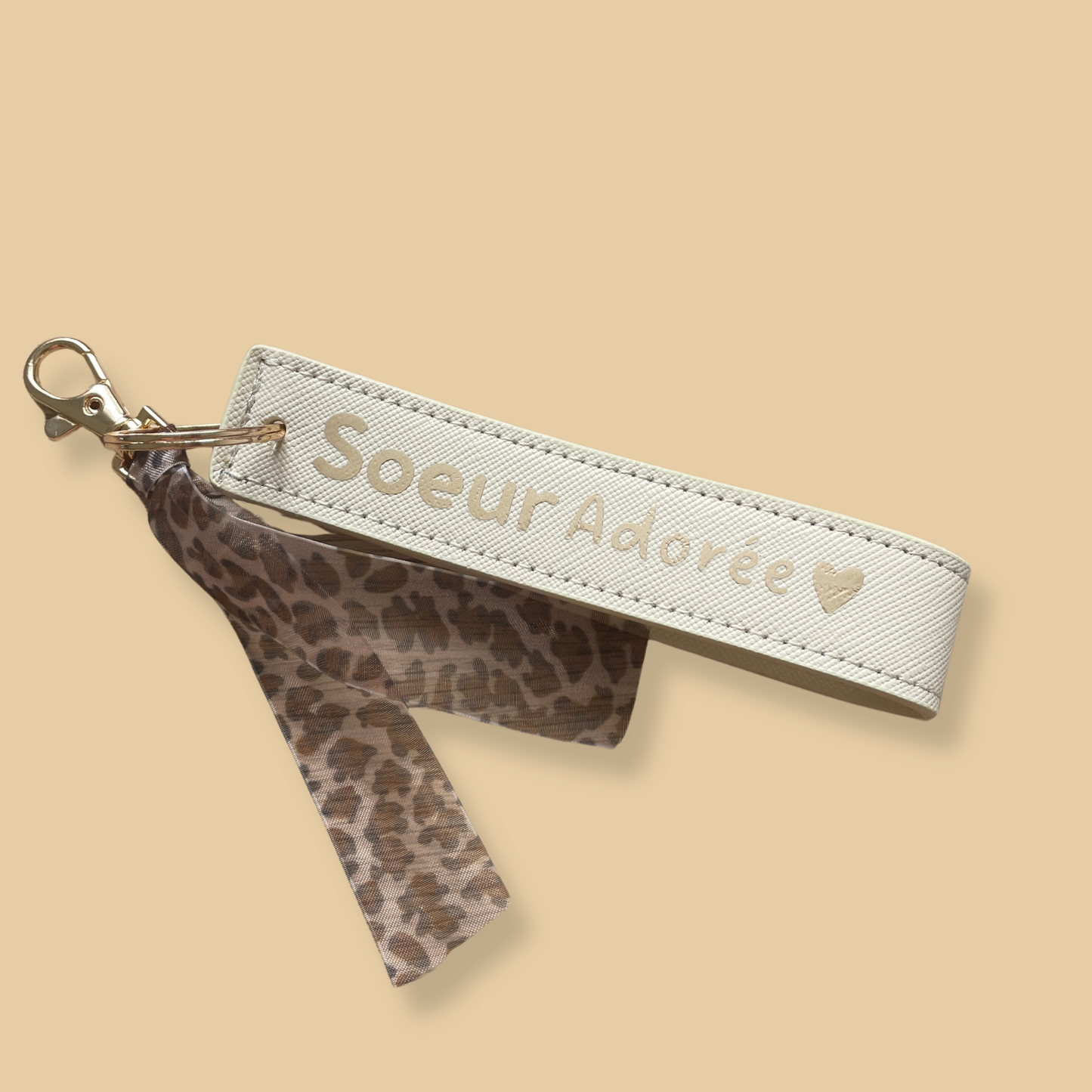 Porte-clé dragonne simili cuir - beige - Soeur d'amour