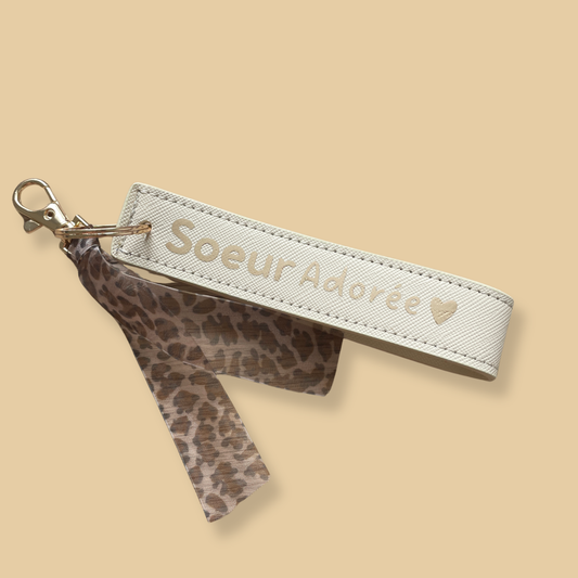 Porte-clé dragonne simili cuir - beige - Soeur d'amour