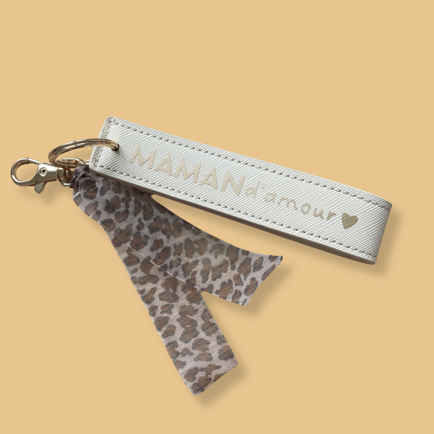 Porte-clé dragonne simili cuir - beige - maman d'amour