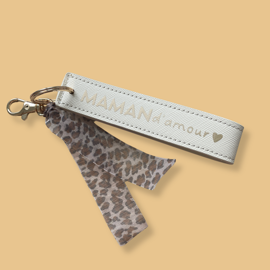 Porte-clé dragonne simili cuir - beige - maman d'amour