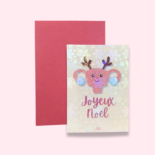 Carte Joyeux Noël  , uterus de noel - effet flocons