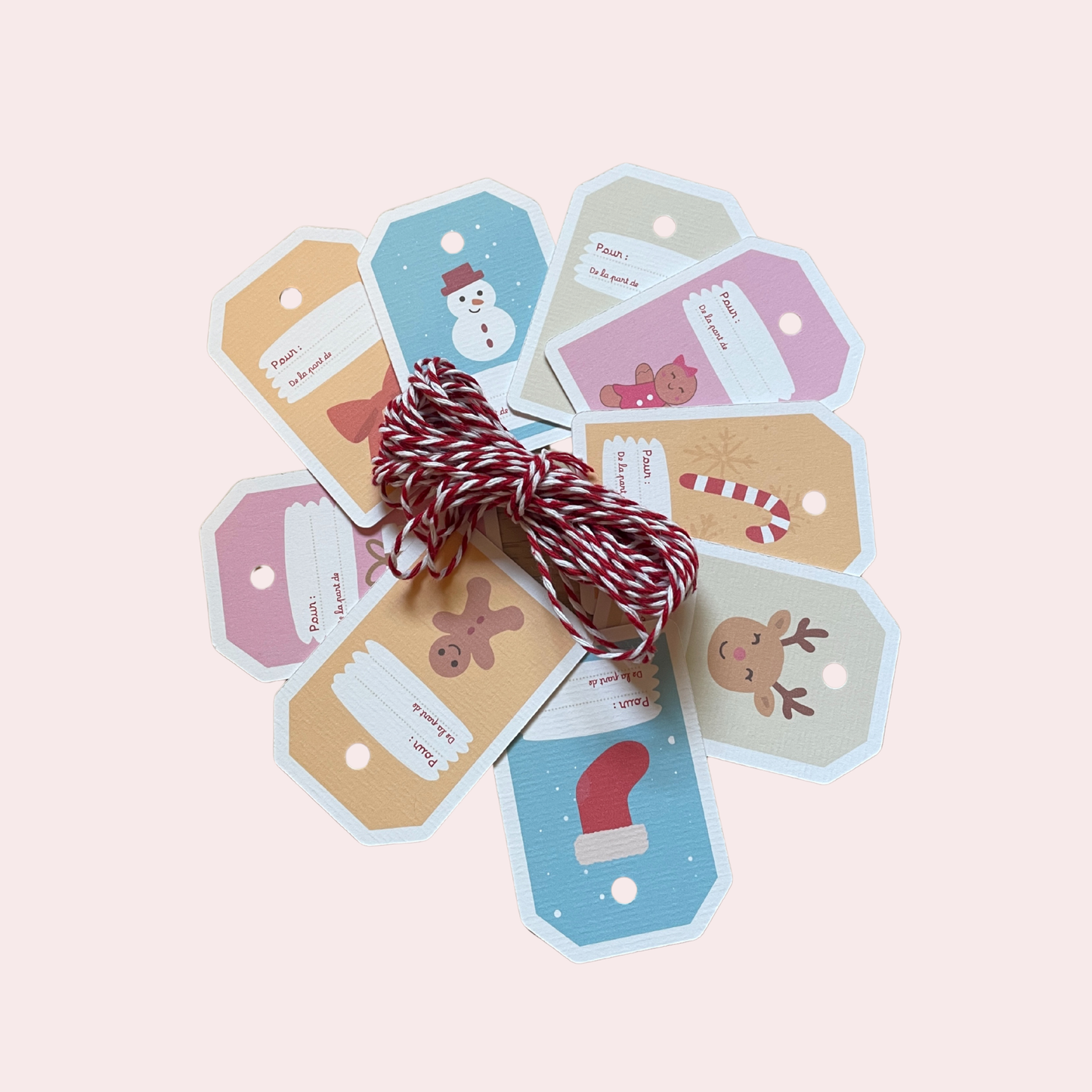 Kit Étiquettes Cadeaux de Noël - Cordelette rouge
