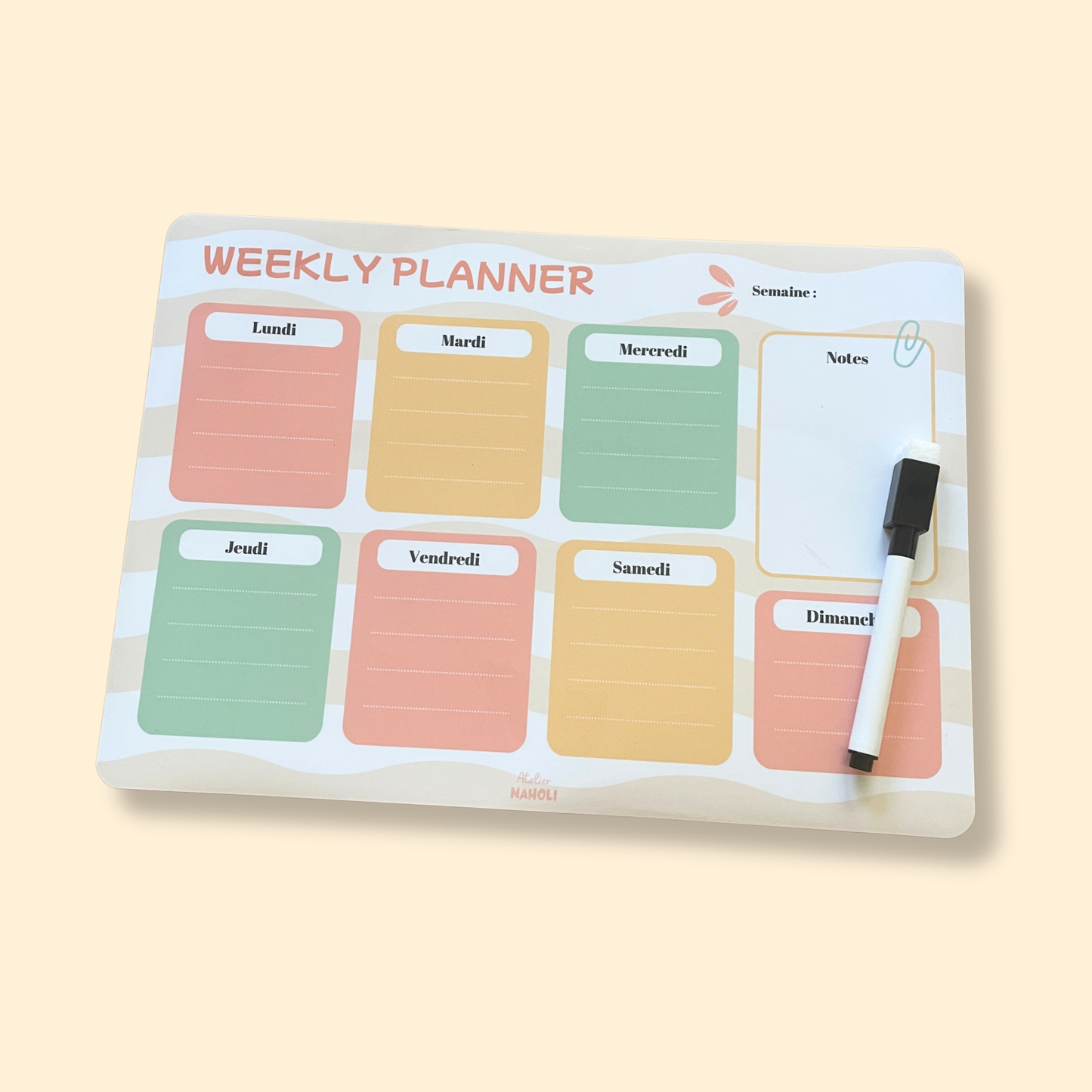 Weekly Planner magnétique - Vagues -A4 - avec feutre noir
