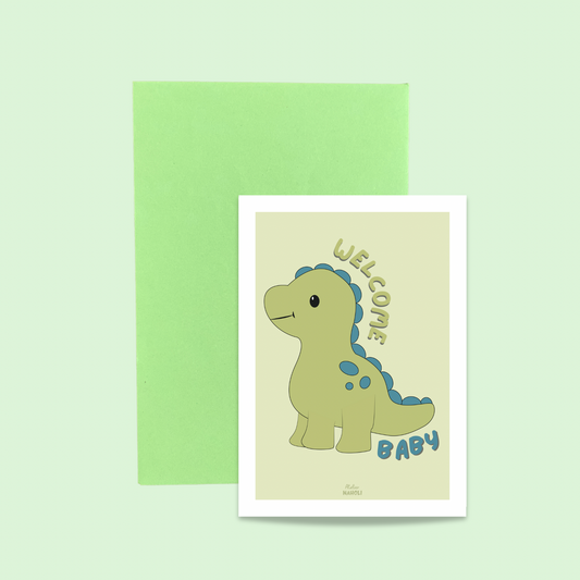 Carte "Welcome Baby" dinosaure vert
